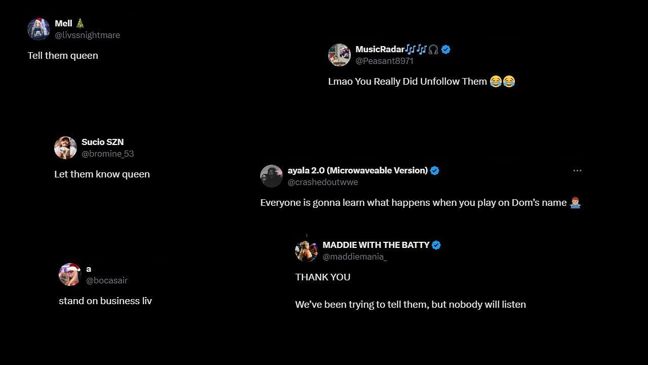 Fans support Liv's decision to unfollow WWE (Screenshots via X/Twitter)